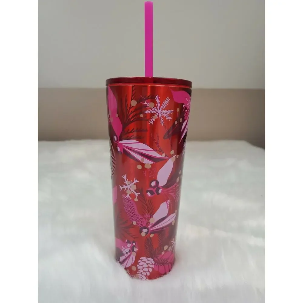 Starbucks Christmas Holiday Red Stainless Steel Berries Tumbler 16oz New